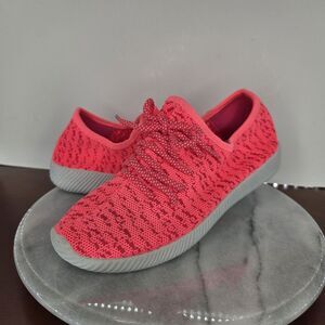 Athletic Knit Shoes Womens 7.5 Neon Pink Lightweight Sneakers Slip On Tie Adjust
